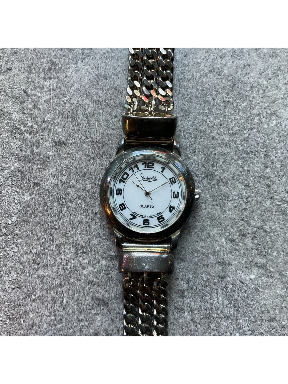 Vintage Sheffield Womens Watch 31mm Silver Plated Case & Band White Dial A21